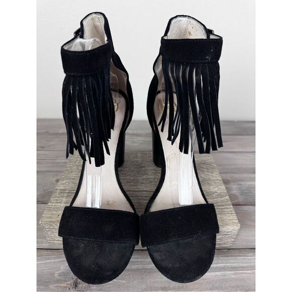House of Harlow Mason black suede fringe heels sandals Size 10 - Picture 2 of 13